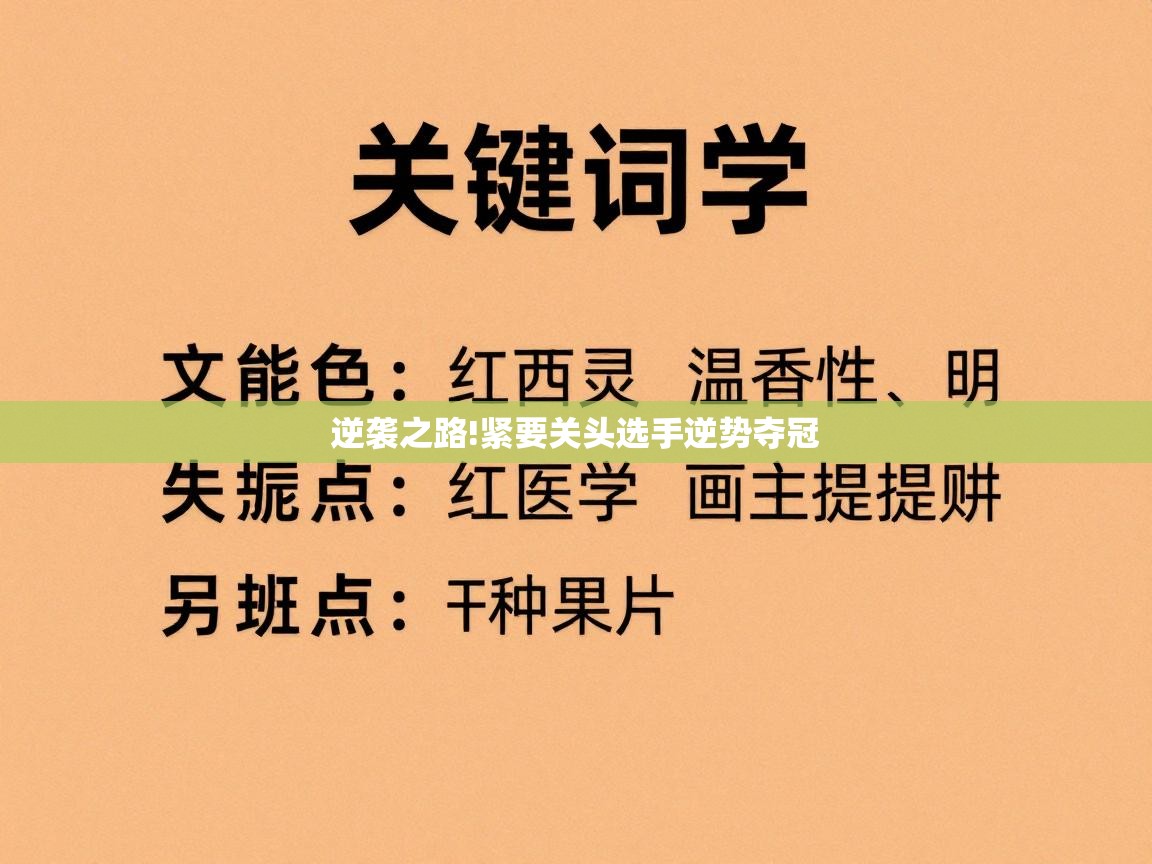 逆袭之路!紧要关头选手逆势夺冠  第2张